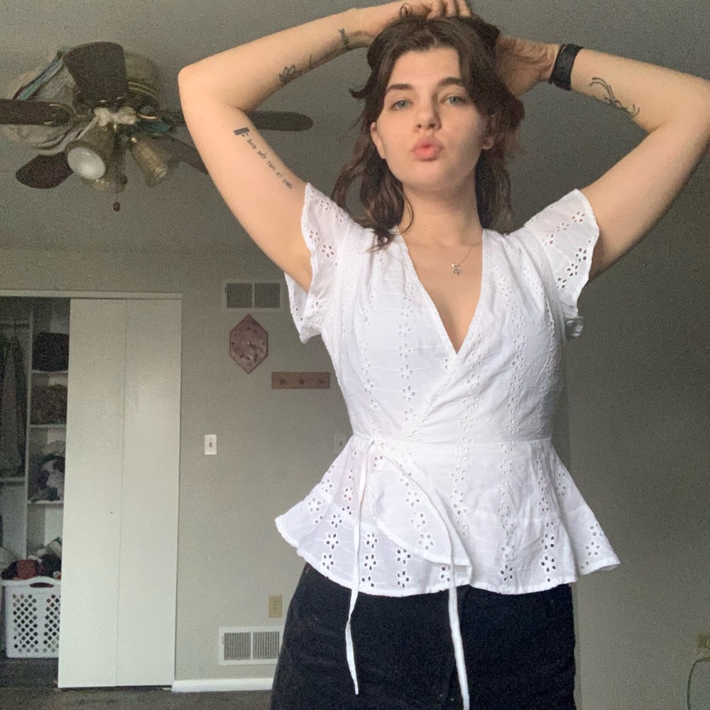 White Floral Detail Blouse